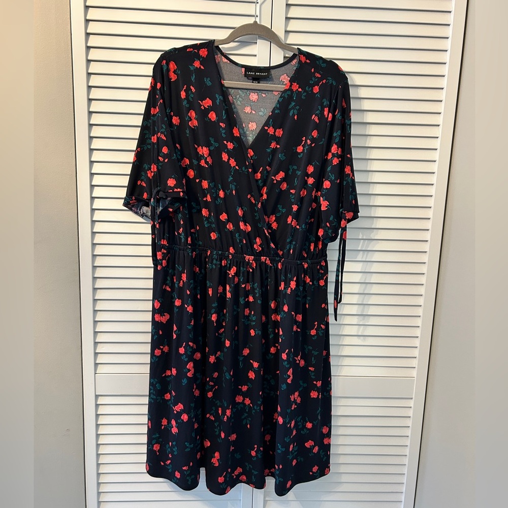 Lane Bryant Black Dress with Red Floral Print